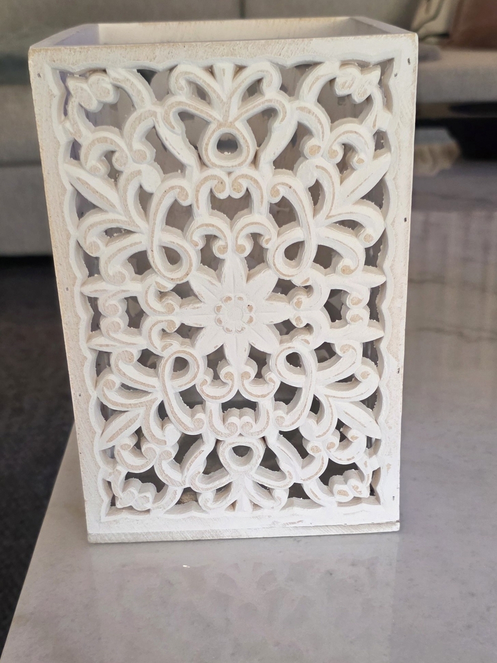 White Carved Floral Lantern Accent